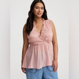 Torrid Surplice Sleeveless Top Dusty Pink Ruffled V-Neck Peplum Babydoll Sz 0/L